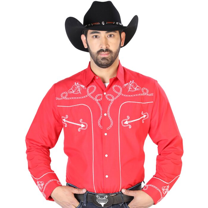 Camisa Roja Bordada Cod Diseño De Soga Y Cabeza De Caballo 126716