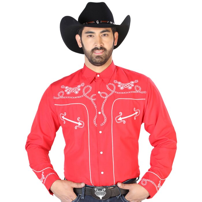 Camisa Blanca Bordada Con Diseño De Soga Y Espuelas