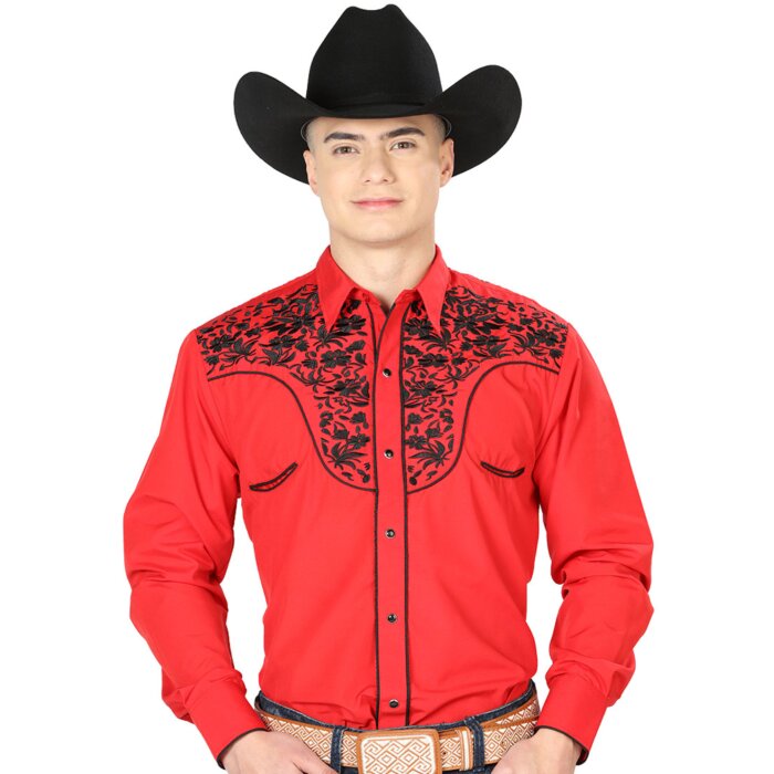 Camisa El Señor DL Cielos Bordada Rojo-Negro Vaquera 43298