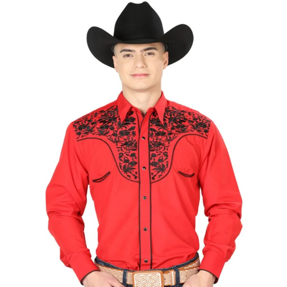 Camisa El Señor DL Cielos Bordada Rojo-Negro Vaquera 43298