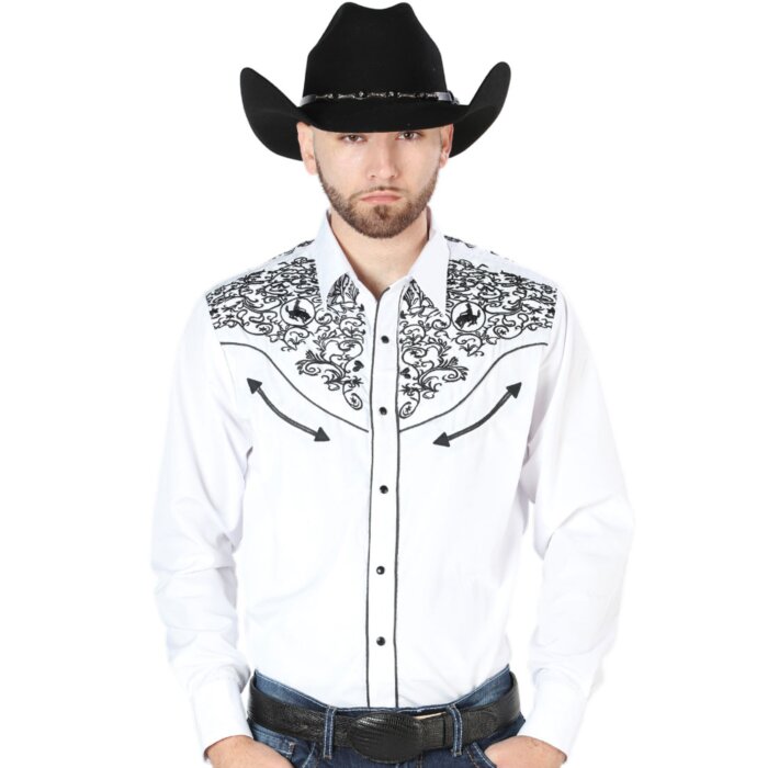Camisa El Señor DL Cielos Blanca Bordado Negro Vaquera 44188