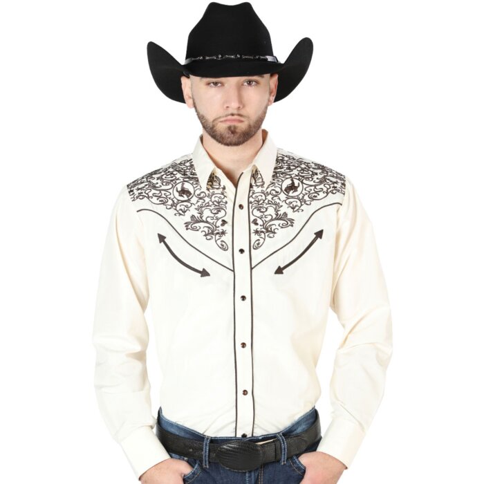 Camisa El Señor DL Cielos Bordada Beige Vaquera 44189