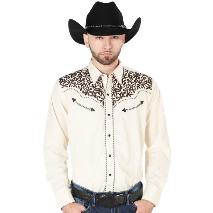 Camisa Vaquera Beige Bordada El Señor DL Cielos 44193