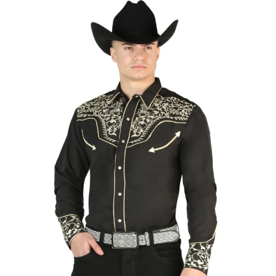 Camisa Negra Vaquera Bordada El Señor DL Cielos 44195