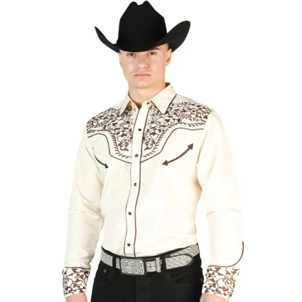 Camisa Beige Vaquera Bordada El Señor DL Cielos 44196