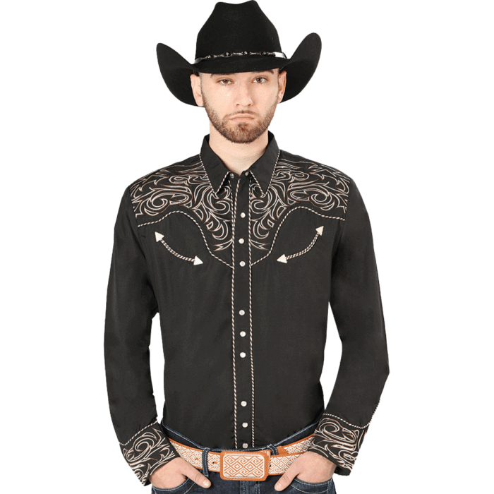 Camisa Vaquera Bordada El Señor De Los Cielos Color Negro