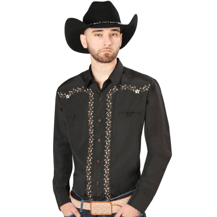 Camisa Vaquera Bordada El Señor De Los Cielos Color Negro