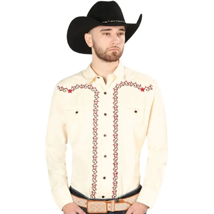 Camisa Vaquera Beige Bordada El Señor DL Cielos 44201