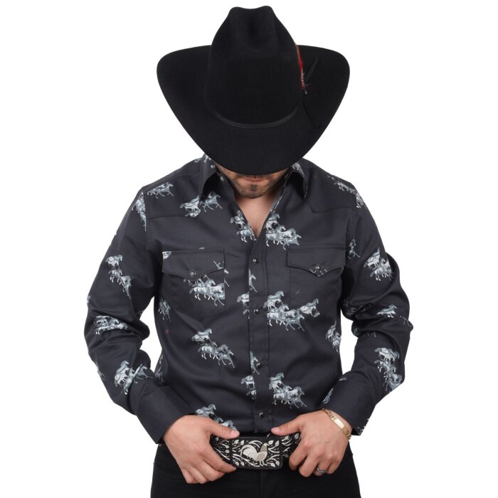 Camisa Vaquera Negra Con Caballos WD 11-883