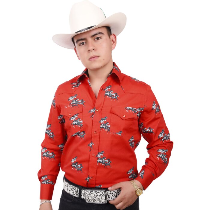 Camisa Vaquera Roja Con Caballos WD 11-884