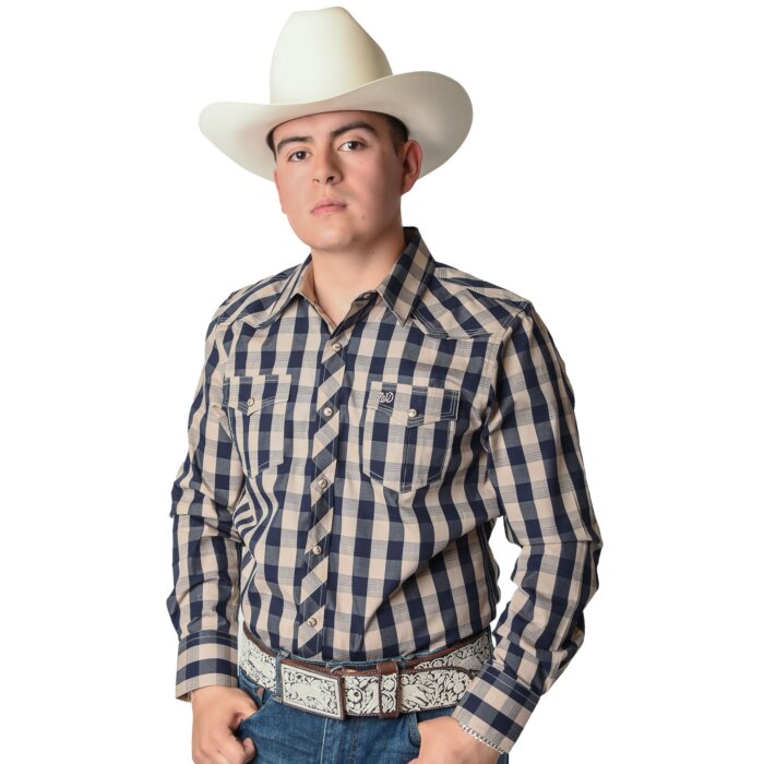 Camisa Vaquera A Cuadros Color Beige Con Azul WD 11-902