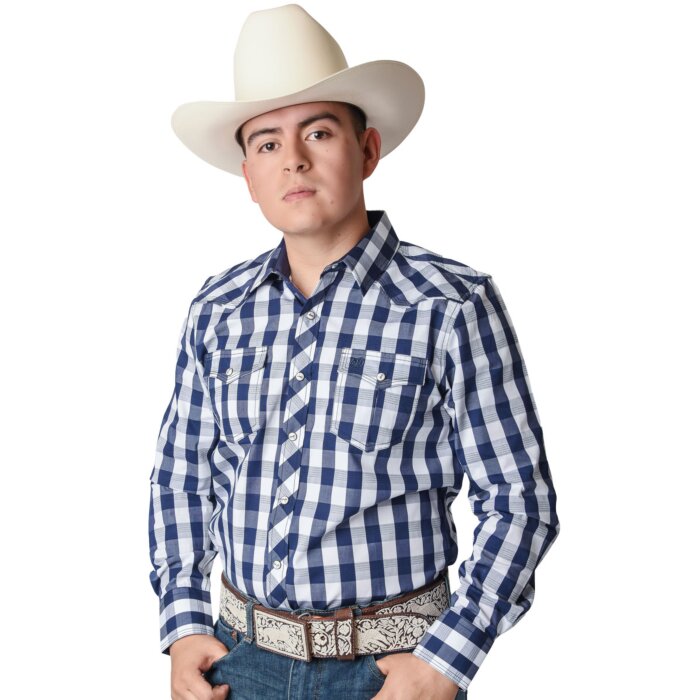 Camisa Vaquera A Cuadros Color Blanco Con Azul WD 11-903