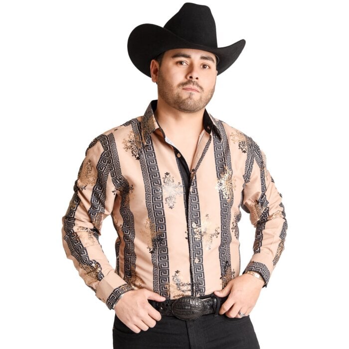 Camisa Vaquera Color Beige Con Grecas WD 11-885