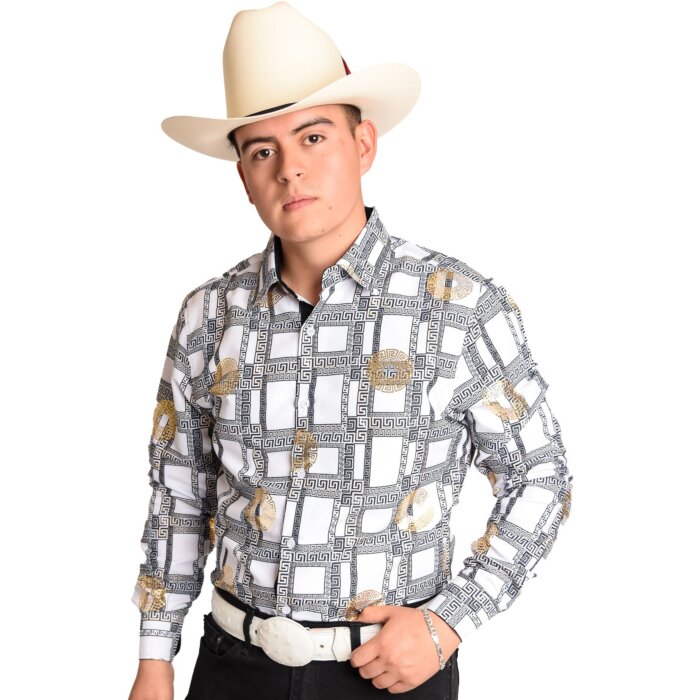 Camisa Vaquera Grecas Blanco-Negro WD 11-895