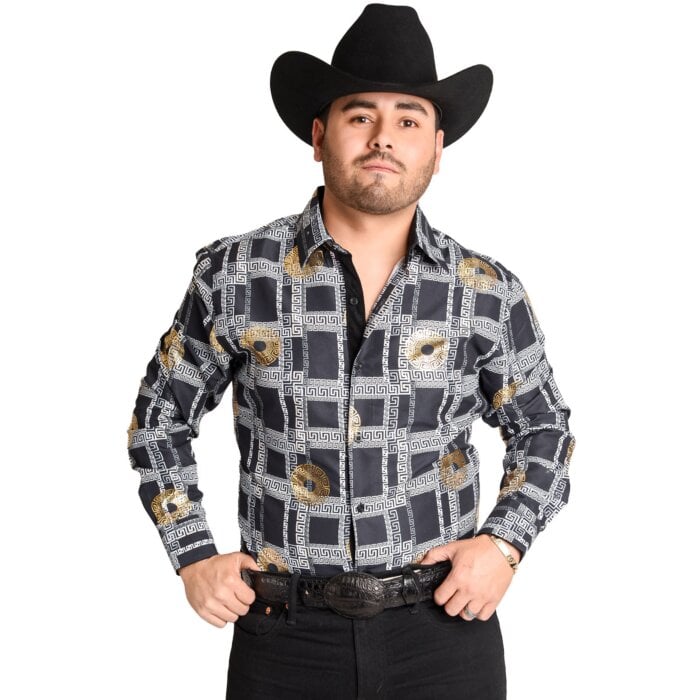 Camisa Vaquera Diseño De Grecas Color Negro-Blanco WD 11-897