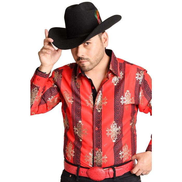 Camisa Vaquera Roja Con Grecas WD 11-888