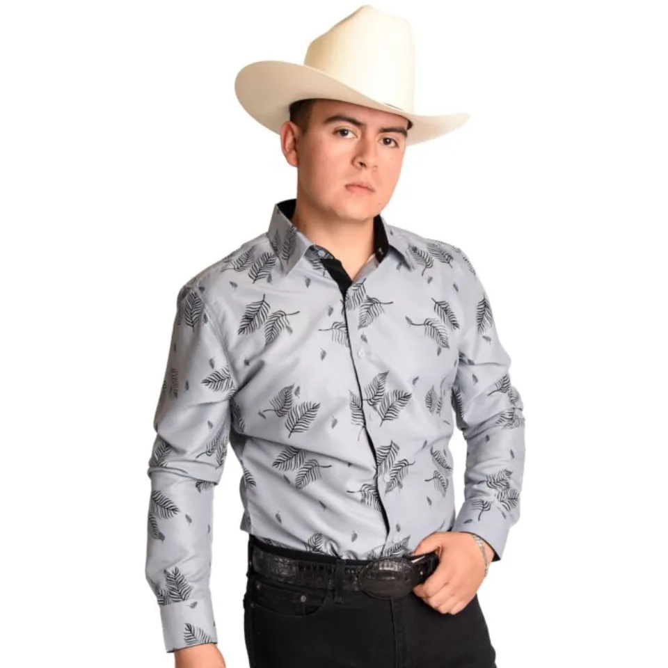 Camisa Vaquera Color Gris Con Estampado Negro WD 11-889