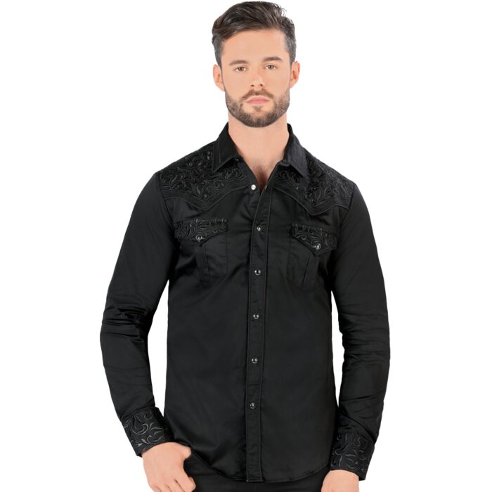 Camisa Vaquera Bordada Montero Negra VA3541