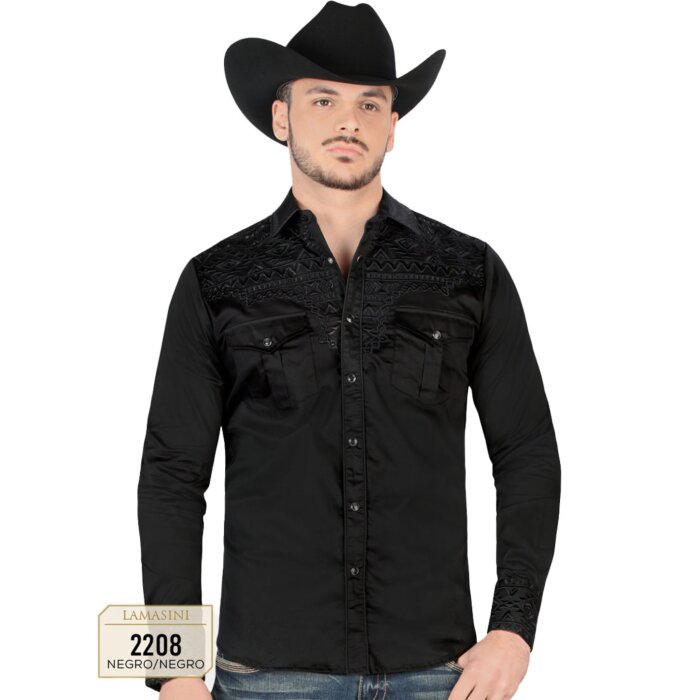 Camisa Vaquera Bordada Negra Lamasini 2208