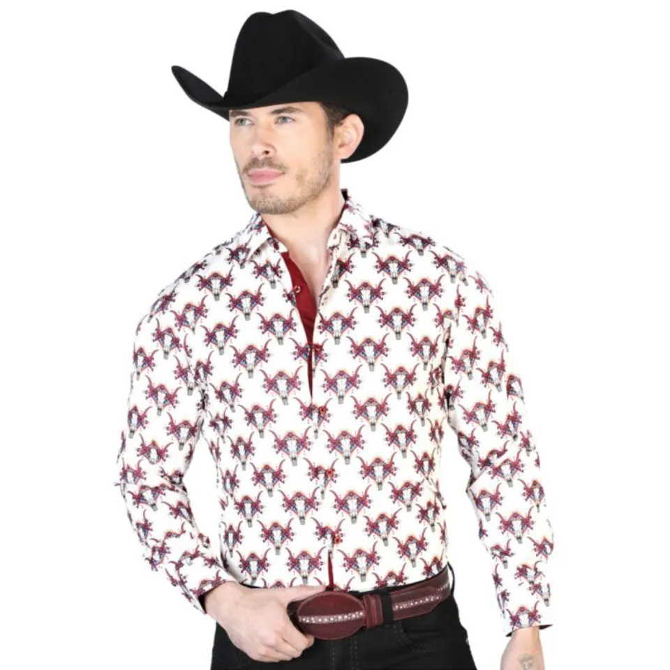 Camisa Vaquera Calavera De Toro ESDLC 43683 Color Marfil
