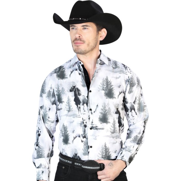 Camisa Vaquera Caballos ESDLC 43688 Gris-Negro