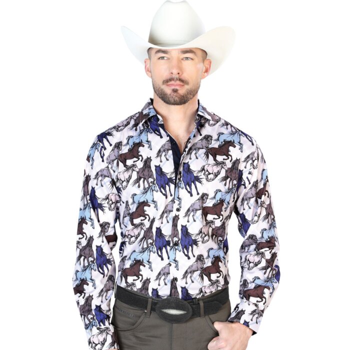 Camisa Vaquera Fina ESDLC 43692 Color Taupe Diseño Caballos