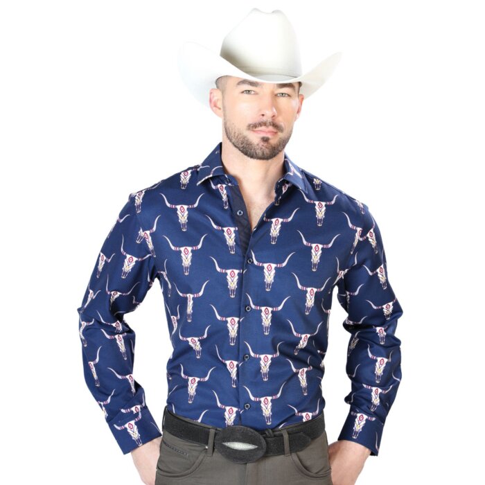 Camisa Vaquera Calavera De Toro ESDLC 43698 Color Azul