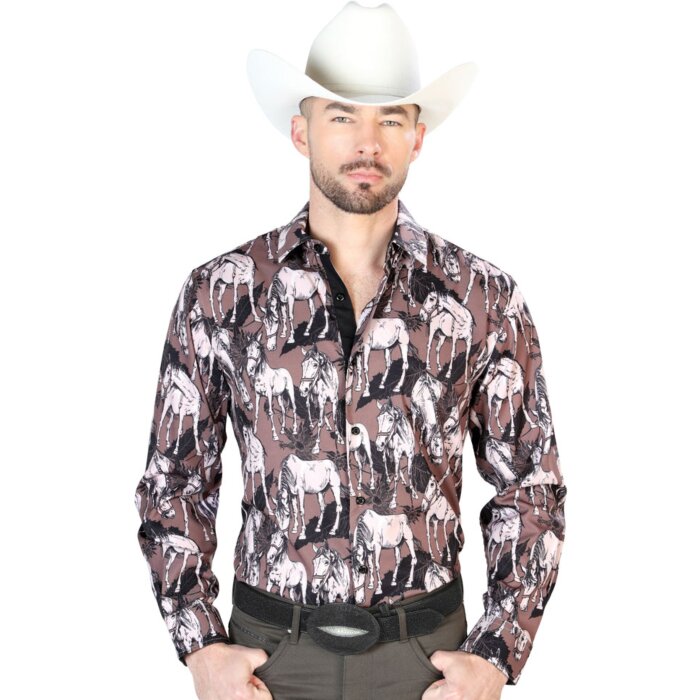 Camisa Vaquera Fina ESDLC 43699 Color Café Diseño Caballos