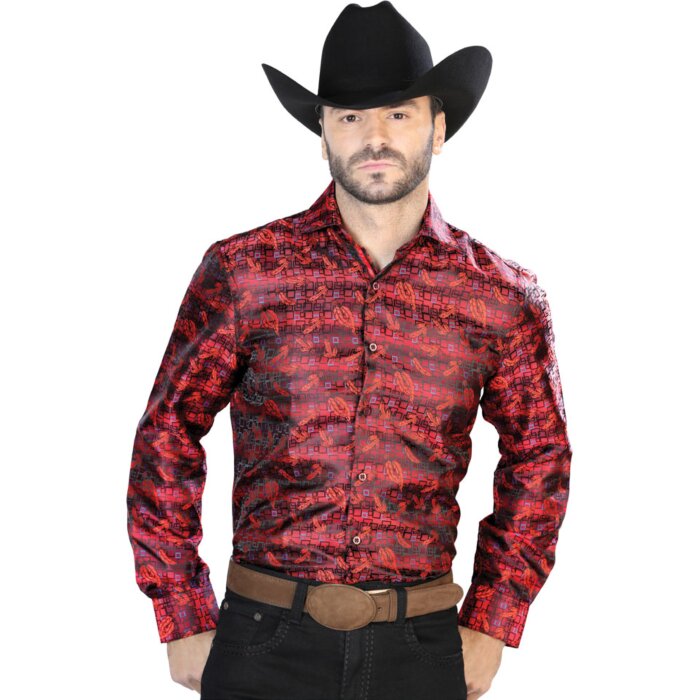 Camisa Jacquard Fina Color Rojo Con Azul Centenario 43702