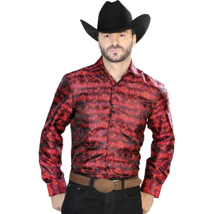 Camisa Jacquard Fina Color Rojo Con Azul Centenario 43702