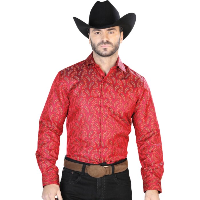 Camisa Fina Jacquard Centenario 43741 Color Rojo