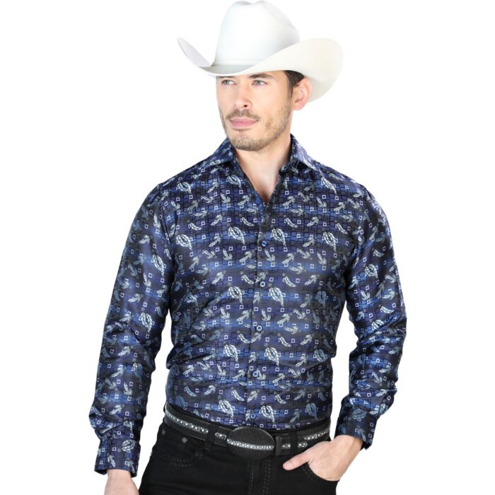 Camisa Jacquard Fina Color Azul Centenario 43747