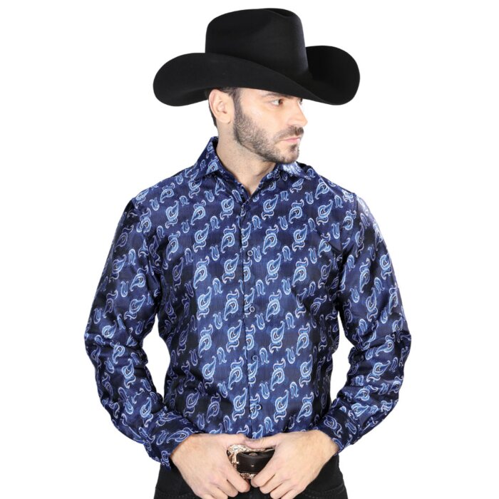 Camisa Fina Jacquard Centenario 43755 Color Azul