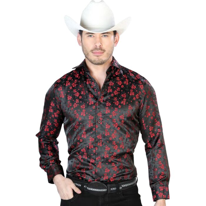 Camisa Negra Con Rojo Jacquard Centenario 43756