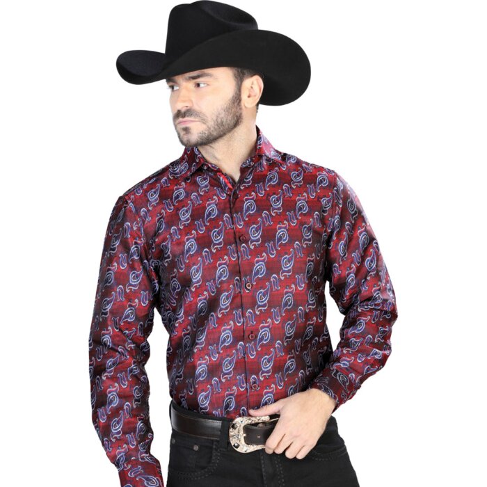 Camisa Fina Jacquard Centenario 43761 Color Rojo-Azul