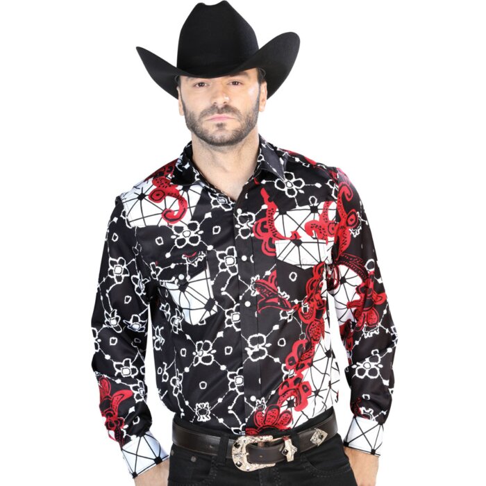 Camisa Vaquera Estampada ESDLC 44076 Color Burgundy-Blanco