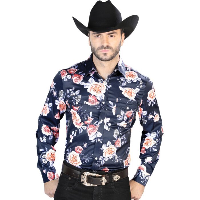 Camisa Navy Vaquera Estampado Rosas ESDLC 44089