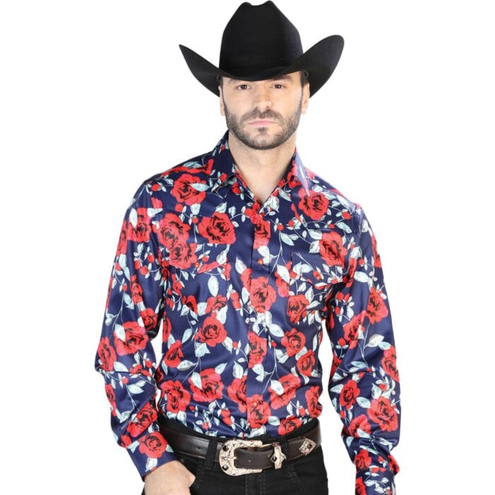 Camisa Vaquera Estampado Rosas ESDLC 44098 Color Ladrillo