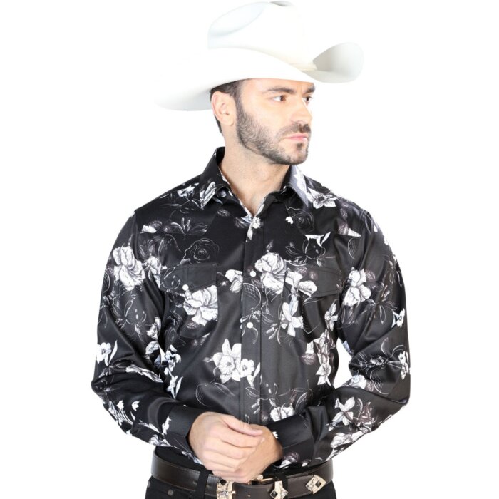 Camisa Vaquera Estampado Flores ESDLC 44109 Color Negro-Blanco