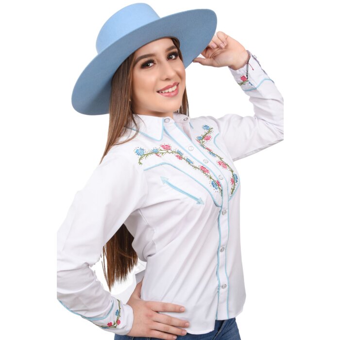 Blusa Vaquera Bordada Blanca Flores WD 11-536
