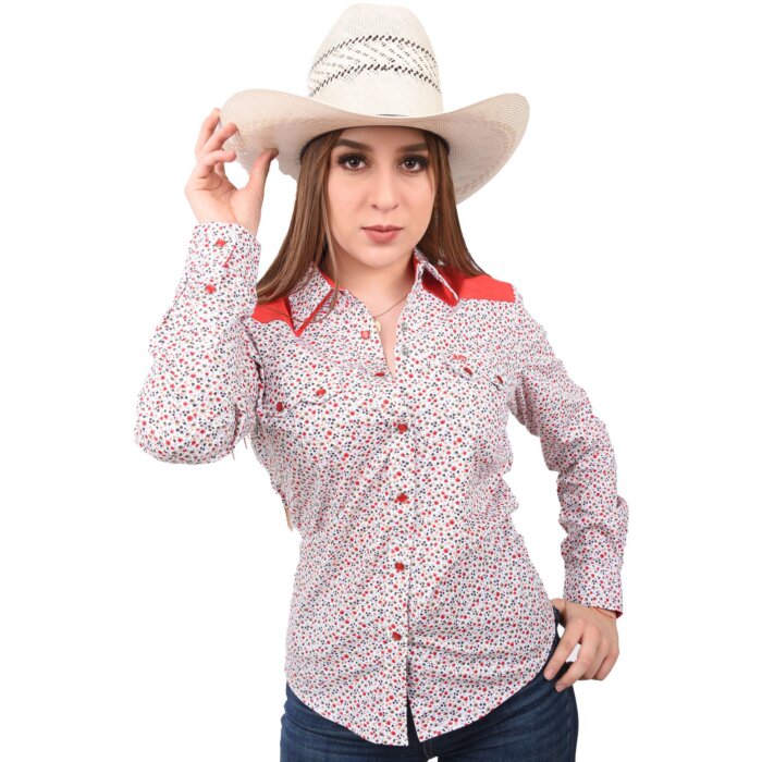 Blusa Vaquera Floreada Roja 11-539