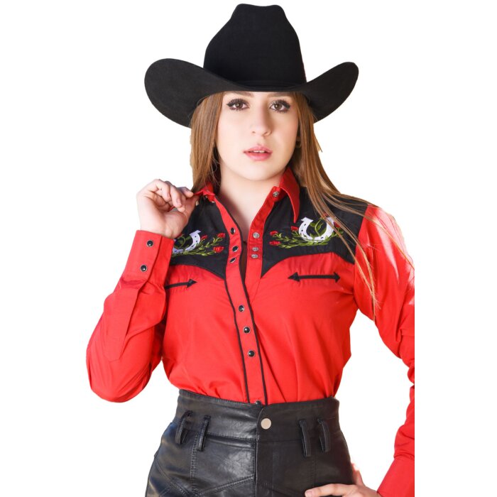 Blusa Vaquera Bordada Roja WD 11-543