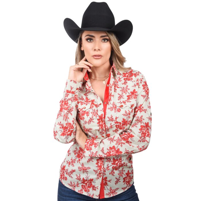Camisa Vaquera De Mujer Flores Rojas WD 11-547
