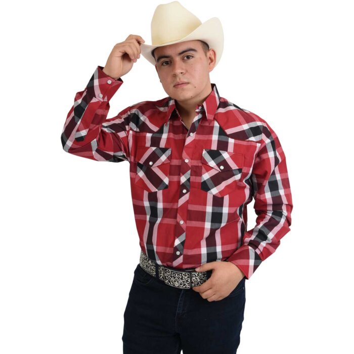 Camisa Vaquera A Cuadros White Diamonds Western Wear 10-935 Color Rojo