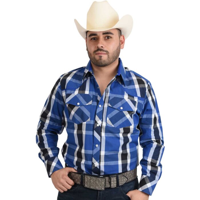Camisa Vaquera De Cuadros White Diamonds Western Wear 10-936 Color Azul