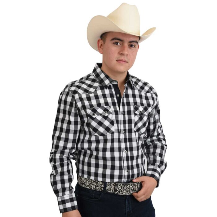 Camisa Vaquera Tradicional De Cuadros White Diamonds 10-937 Color Negro / Blanco