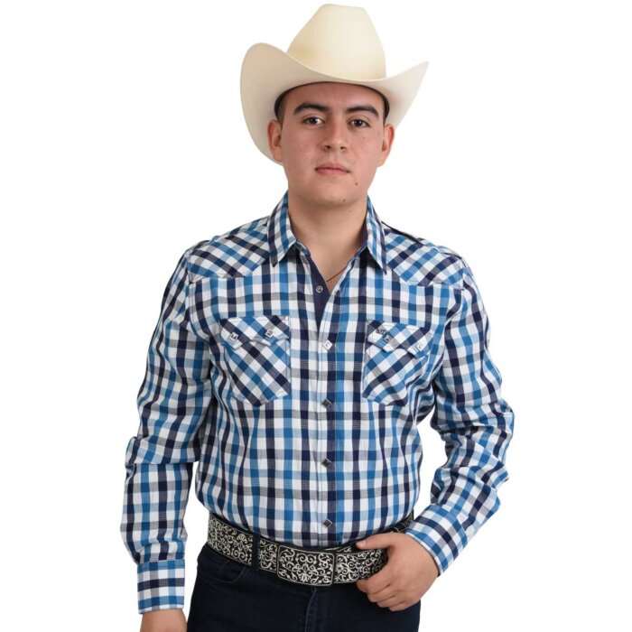 Camisa Vaquera Tradicional A Cuadros White Diamonds Western Wear 10-938 Color Azul / Blanco
