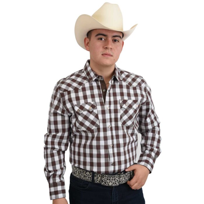 Camisa Vaquera Tradicional A Cuadros White Diamonds Western Wear 10-939 Color Café / Blanco