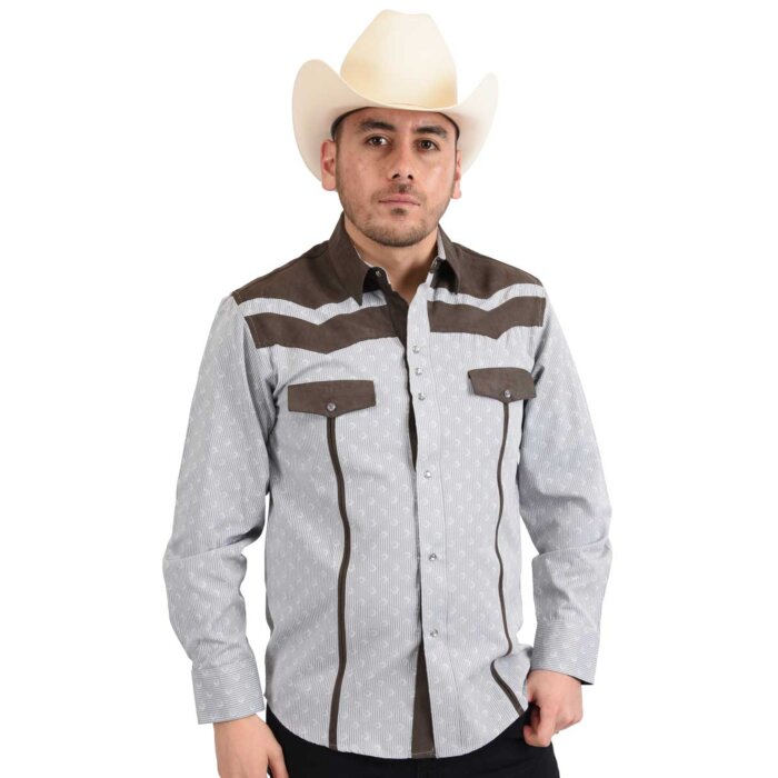 Camisa Vaquera De Lujo White Diamonds Western Wear 10-946 Color Gris Granito
