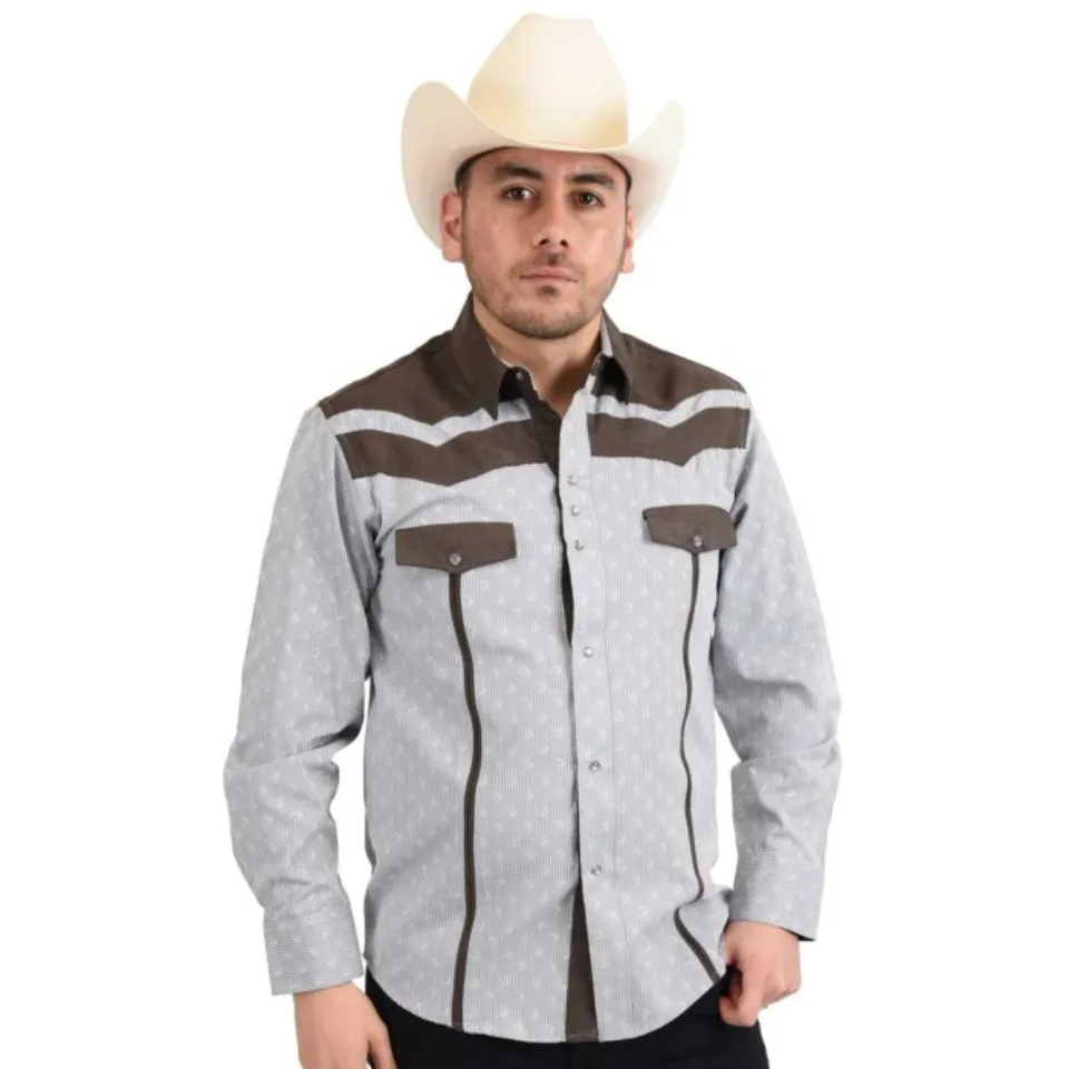 Camisa Vaquera De Lujo White Diamonds Western Wear 10-946 Color Gris Granito